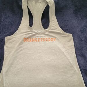 Vuori Light Gray Racerback Tank with Orange Logo